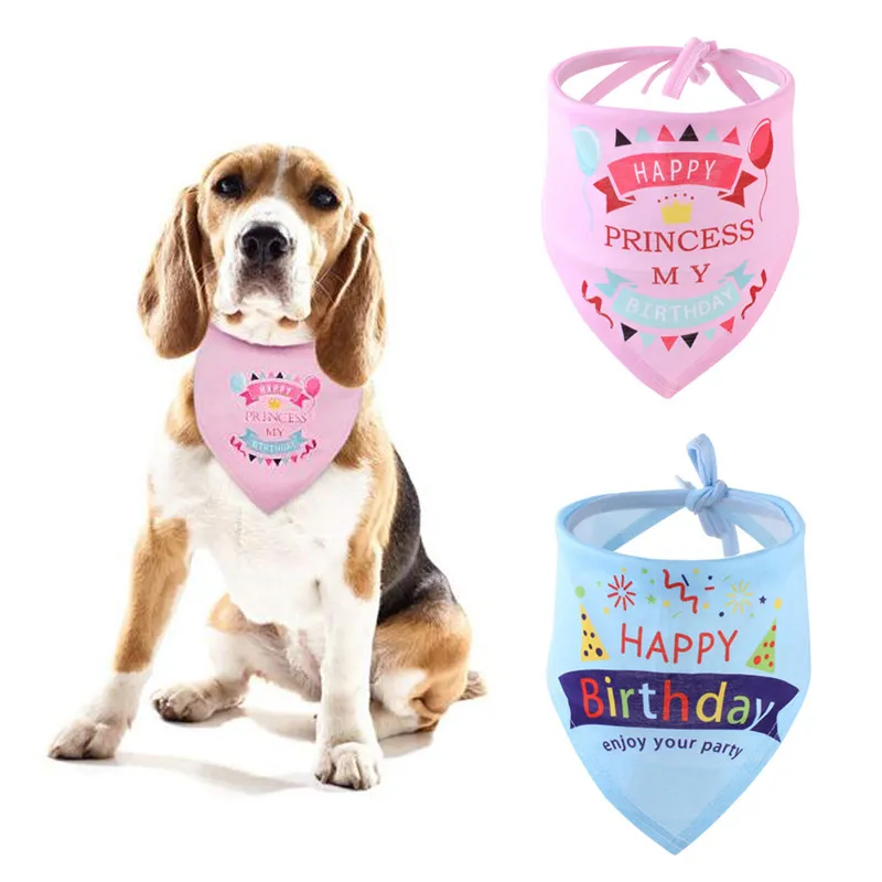 Bandana para perros Bufanda para mascotas Toalla de saliva de cumpleaños Baberos ecológicos de algodón doble Accesorios para mascotas Bufandas para perros y gatos Collares para cachorros ajustables en 6 colores