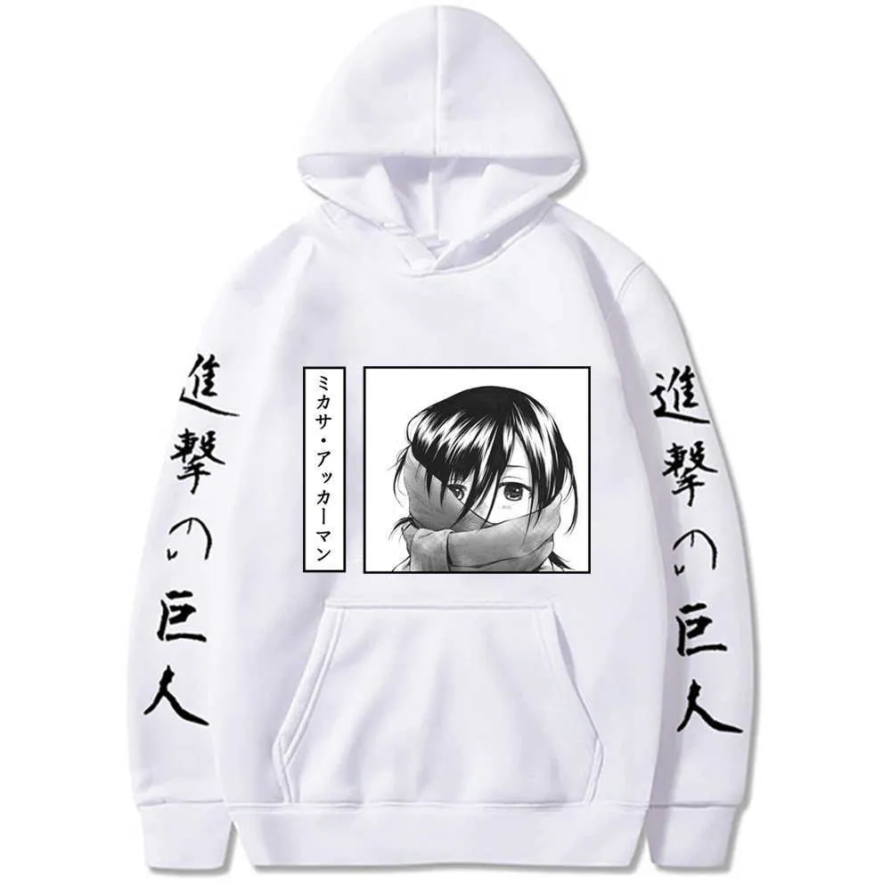 Harajuku dessin animé attaque sur Titan Kawaii Mikasa Ackerman sweats à capuche hommes drôle Manga Shingeki No Kyojin graphique surdimensionné sweat G1019