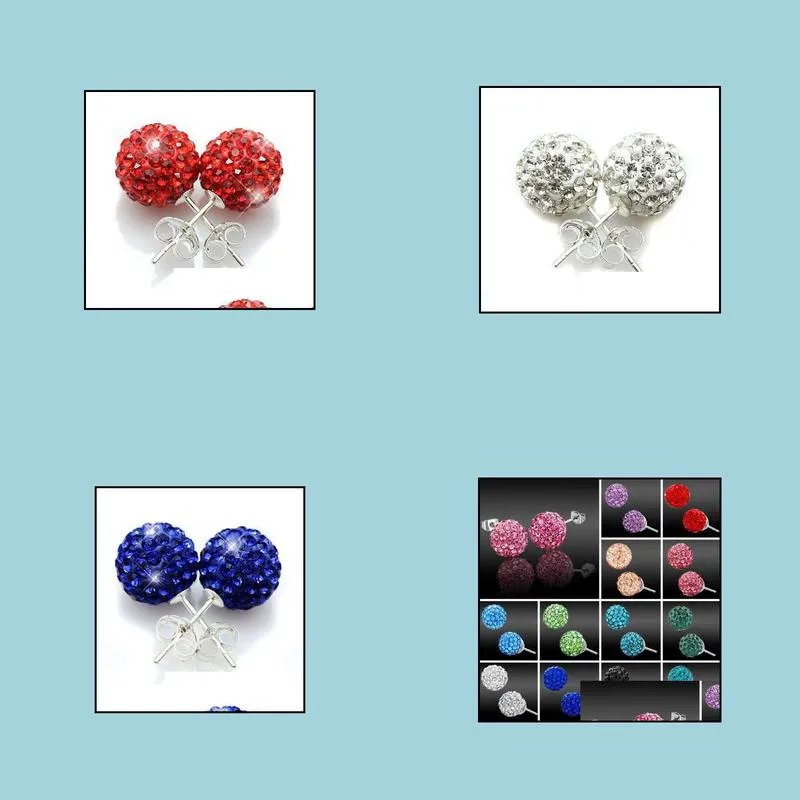 30 Pairs/lot 10mm Jewelry Free Shipping hotsale new Rhinestone Mix Colors white New disco Ball beads clay Crystal Earrings Stud