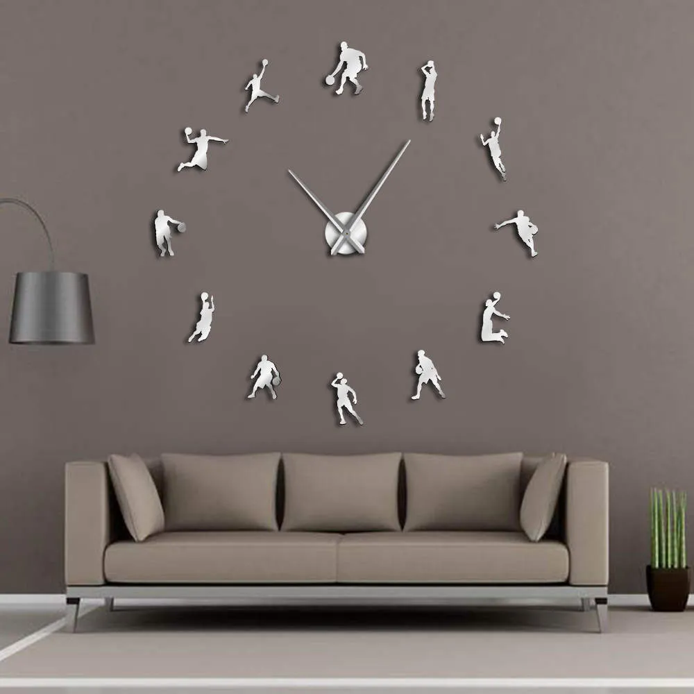 EVA 시계 농구 선수 DIY 큰 벽 시계 농구 슬램 덩크 아이 룸 벽 장식 거대한 농구 벽 시계 선물 210309