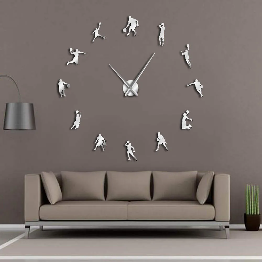 EVA Watch Basketball Players DIY Grande Horloge Murale Basketball Slam Dunk Kid Chambre Décoration Murale Géant Basketball Mur Montre Cadeaux 210309