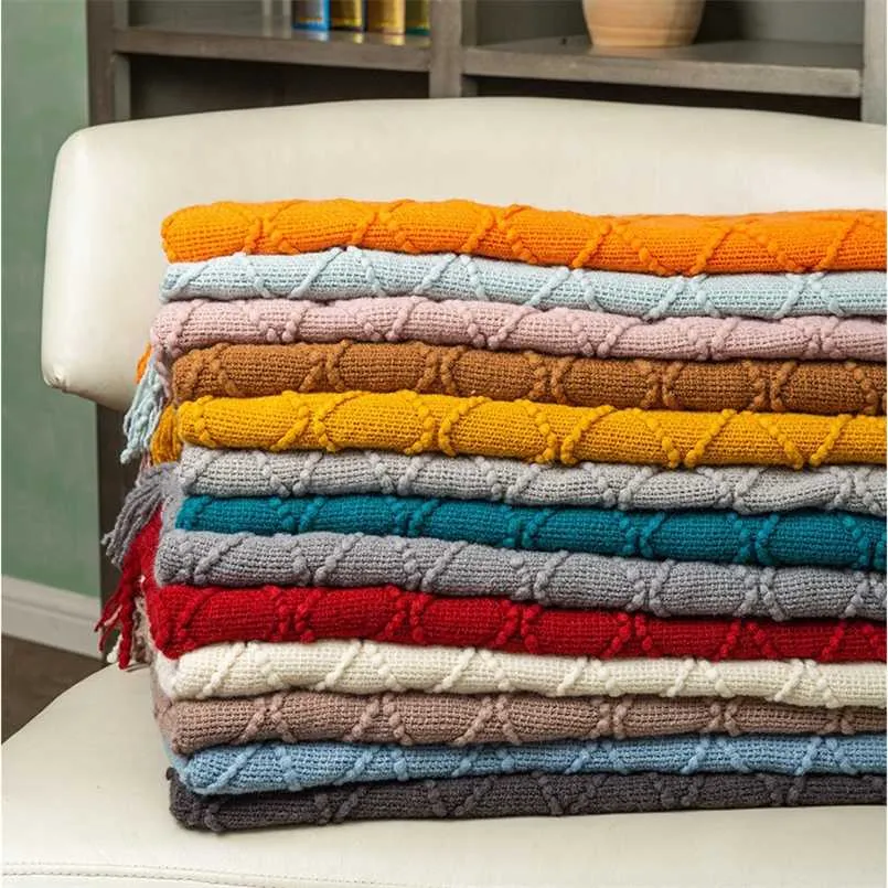 Têxtil City Ins Casa Decoração Sólida Cobertor Cobertor Cobertor para Outono Diamante Confortável Sofá Respirável Tampa 127x172cm 211122