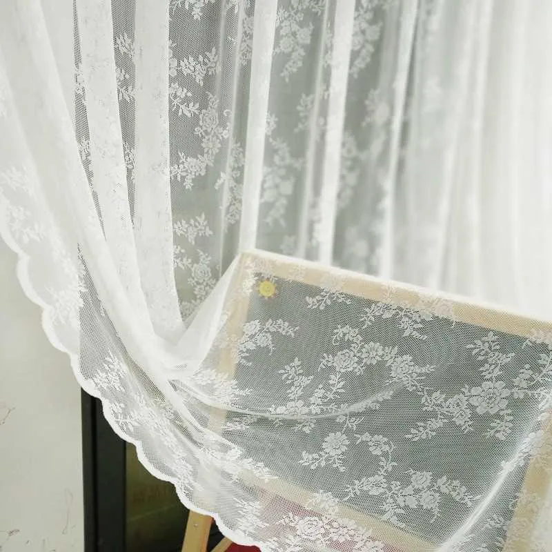 Mjukt vit rena gardiner spets gardin för kök vardagsrum sovrum tulle för fönsterbehandling bröllop dekor drape persienner 210712