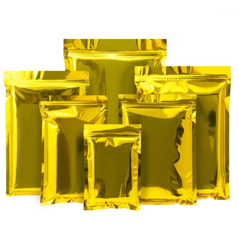 100 Teile/los Gold Aluminium Folie Selbst Dichtung Beutel Wiederverschließbaren Aufreißkerbe Snack Kaffeebohne Verpackung Beutel Lagerung Taschen
