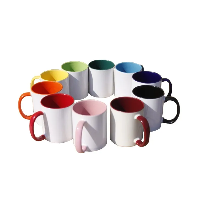 Cor de sublimação em branco multicolorida cor de caneca cerâmica cor de cor de cerâmica dentro de copo em branco transferência diy cale press