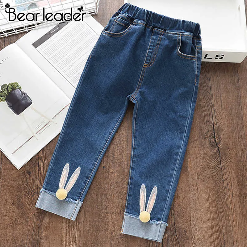 Bear Leader Girls Jeans Spring Cartoon Rabbit Ball Trousers Children's Pencil Leggings Light Blue Pantalon Fillette 3-7Y 210708