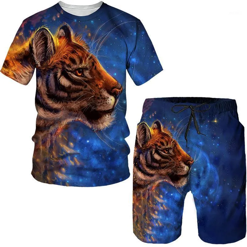 Mäns Tracksuits Den senaste 3D-utskrift T-shirt Casual Fashion Summer Shorts 2-Piece Set Domineering Animal Sports Hip Hop Camping