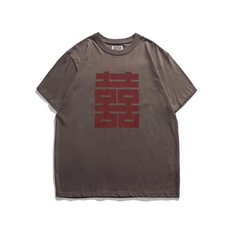 RS-2166 T-Shirt Uomo Stile cinese Retro Chic Youth Fashion Alta qualità Oversize Drop Shoulder Stampa allentata T-shirt manica corta H1218