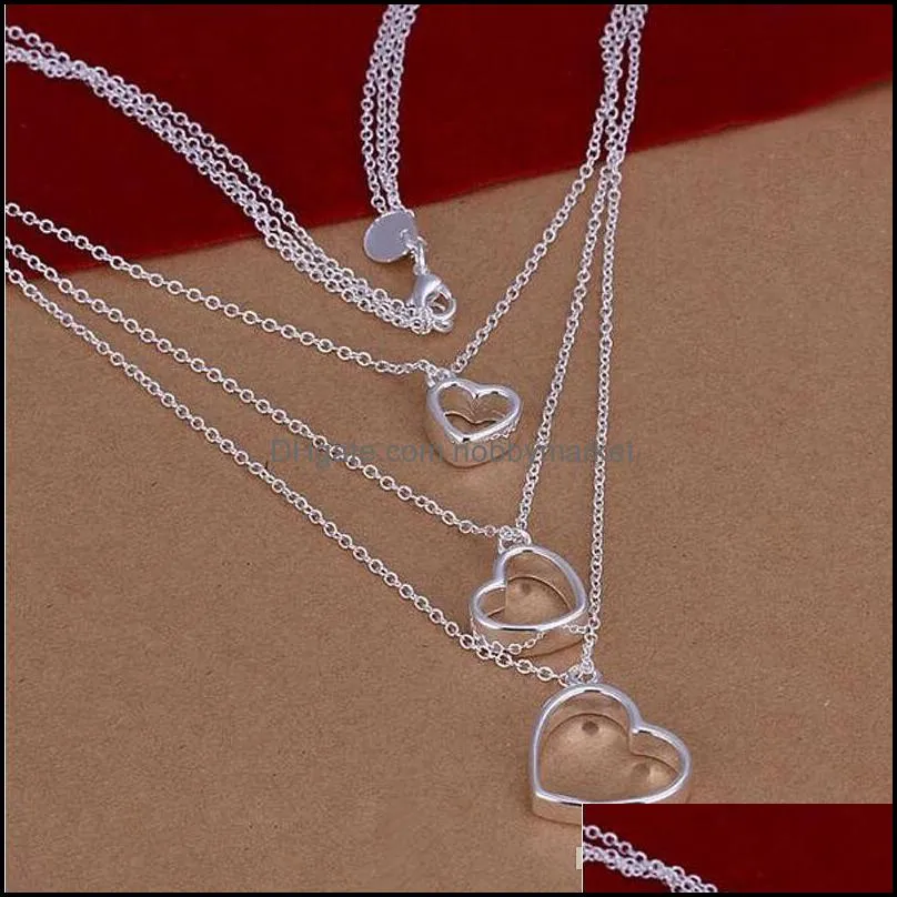 Pendentif Colliers Pendentifs Bijoux Mode Sier À La Mode 3 Couches Amour Coeur Ou Collier Pour Femmes Cadeau 925 Couche Chaîne Drop Delivery 2021 9