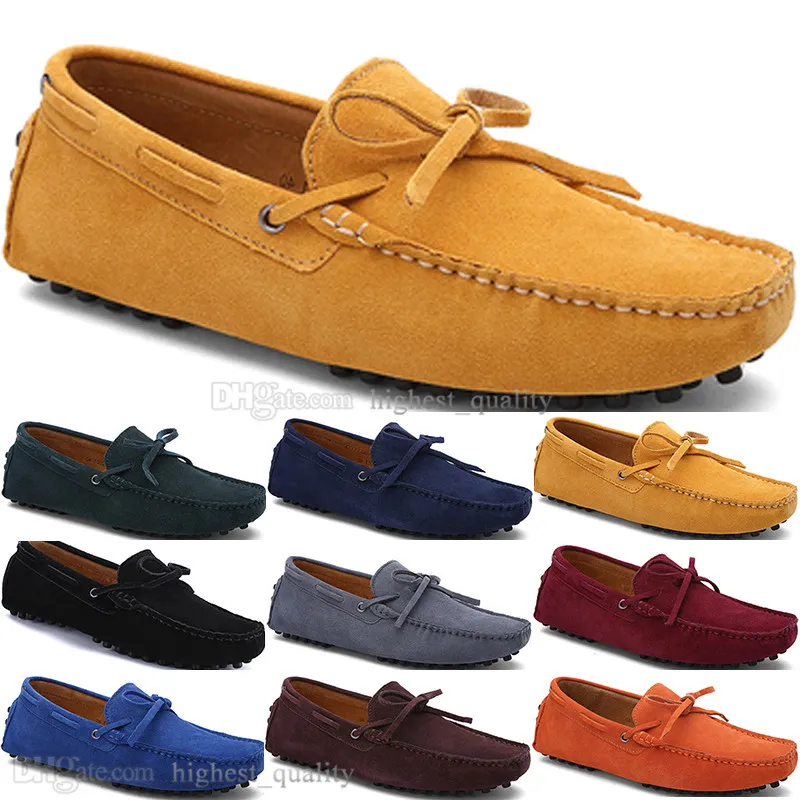 226 nieuwe mode heren casual schoenen lederen britse stijl lente paar echt erwten scrub mannen rijden luie man overschoenen buiten comfortabel ademend zwart geel