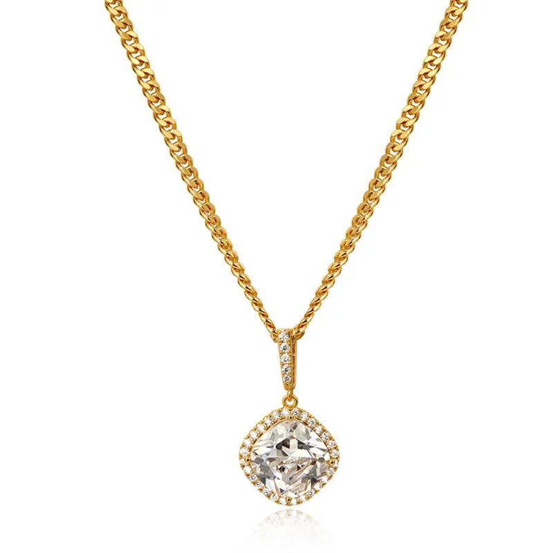 Pendant Necklaces Classic Female White Crystal Necklace Gold Color Chopin Chain For Women Charm Square Zircon Wedding