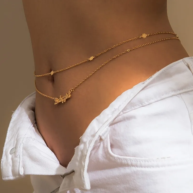 Sexig Mode Metal Letter Pendant Belly s Midja för kvinnor Enkel Fine Body Chain Dating Charm Smycken