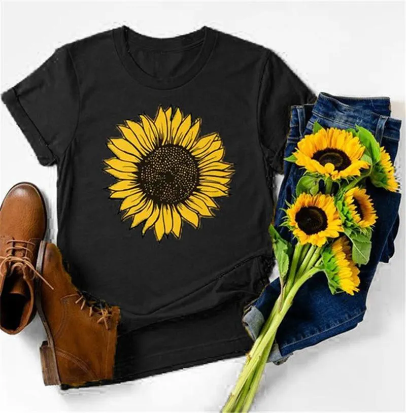 T-shirt da donna T-shirt da donna T-shirt grafica con stampa girasole Kawaii Abbigliamento femminile Primavera estetica Streetwear Ragazze Top carini Camicie floreali Teen