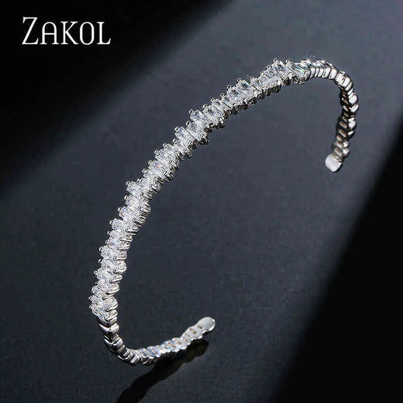 Zakol Fashion Black Cubic Zirconia Armband Bangle Trendy Baguette Manchet Armbanden Voor Vrouwen Meisje Party Bruiloft Sieraden FSBP154