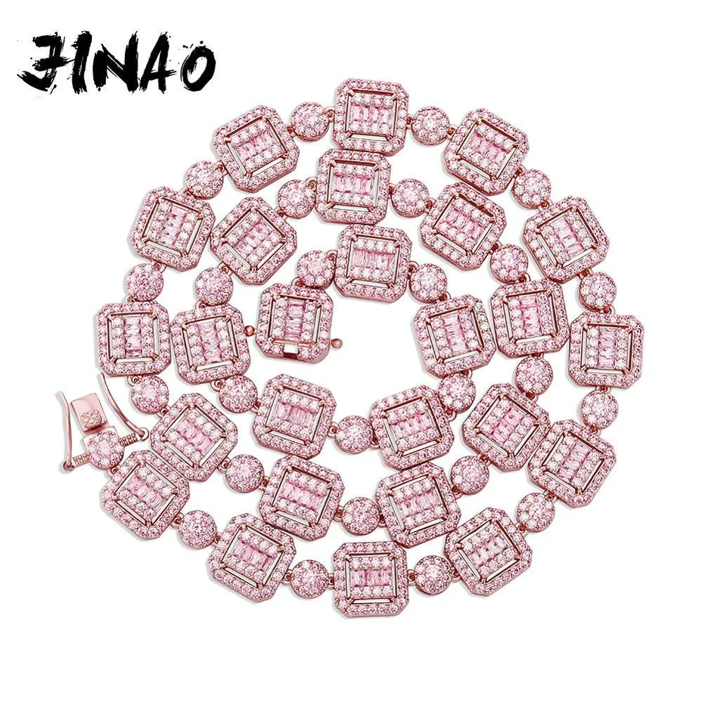 JINAO 13 mm Cuadrado y círculo Cadena de empalme de alta calidad Iced Out Cubic Zirconia Collar de piedra Hip Hop Joyería de moda para regalo X0509