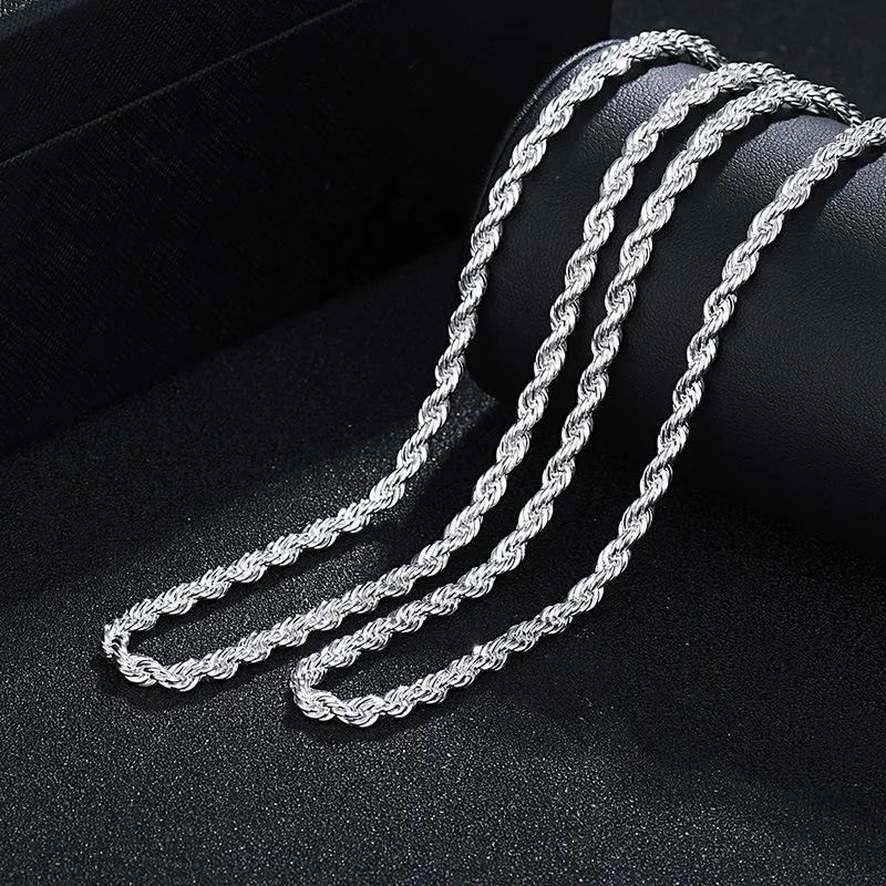 Correntes de prata esterlina 925 16/18/20/22/24 polegadas 4 mm cordão trançado colar de corrente para mulheres e homens moda joias de casamento