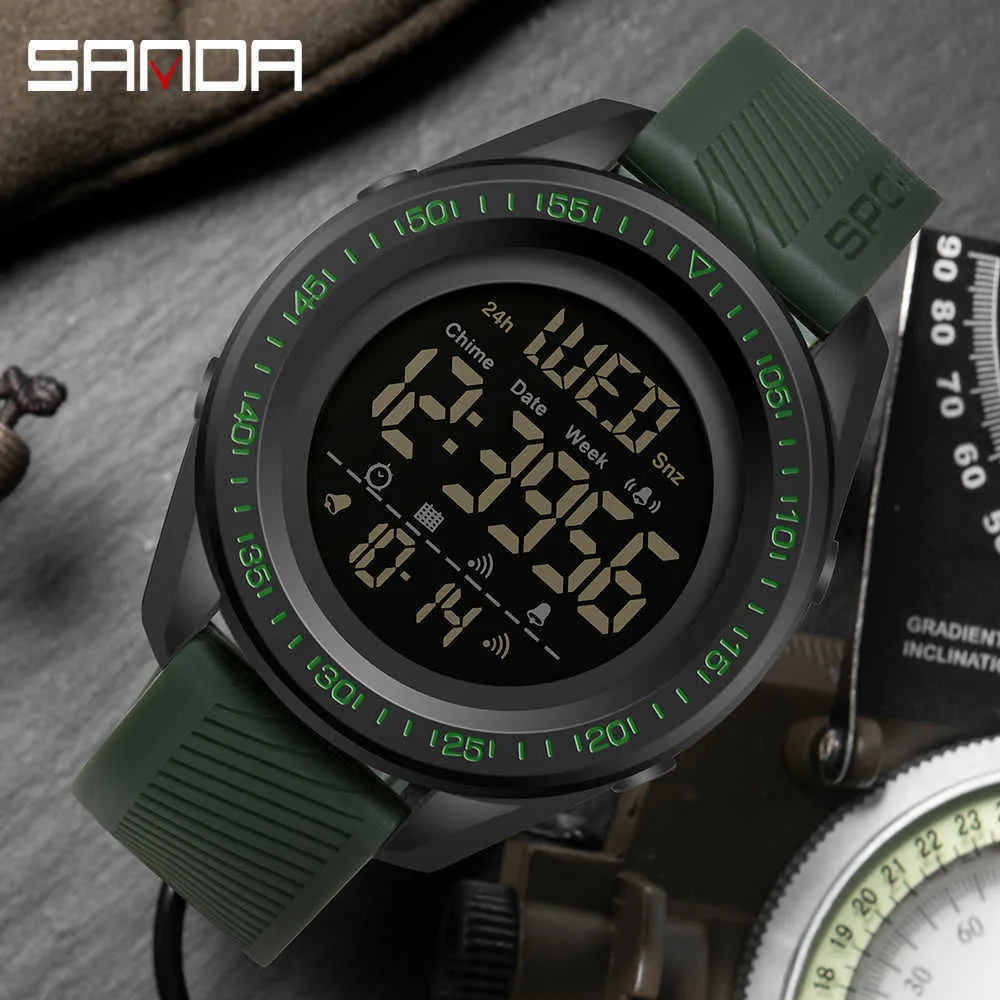 Sanda Fashion Top Marka Outdoor Sports Zegarki Męskie Wielofunkcyjne Wodoodporne Cyfrowe Mężczyzna Zegar Chronograf Relogio Masculino G1022