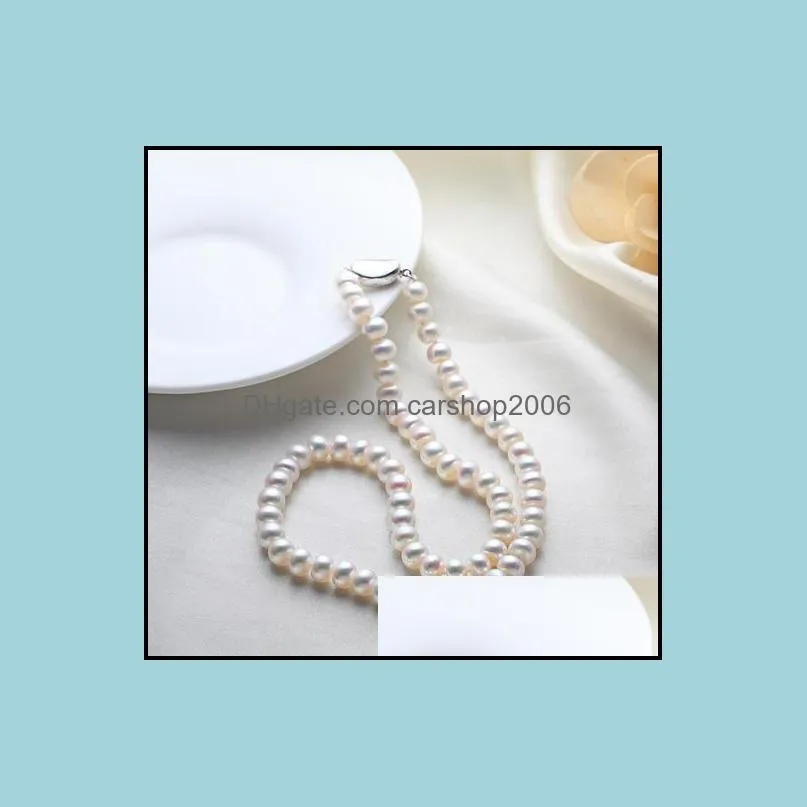 Wholesale 8-9 mm oval white natural freshwater pearl necklace 925 Silver clasp