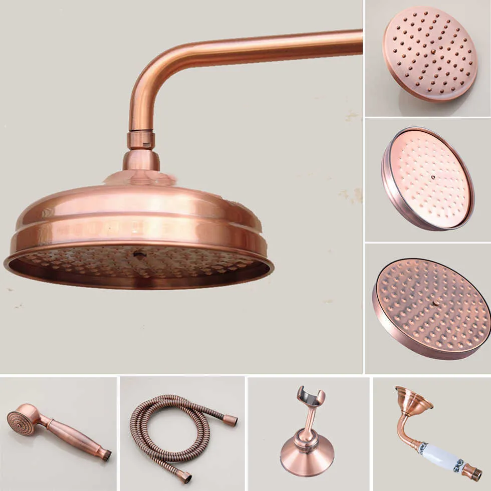 Antique Red Copper Shower Set: 8 Rainfall Shower Head, Handheld