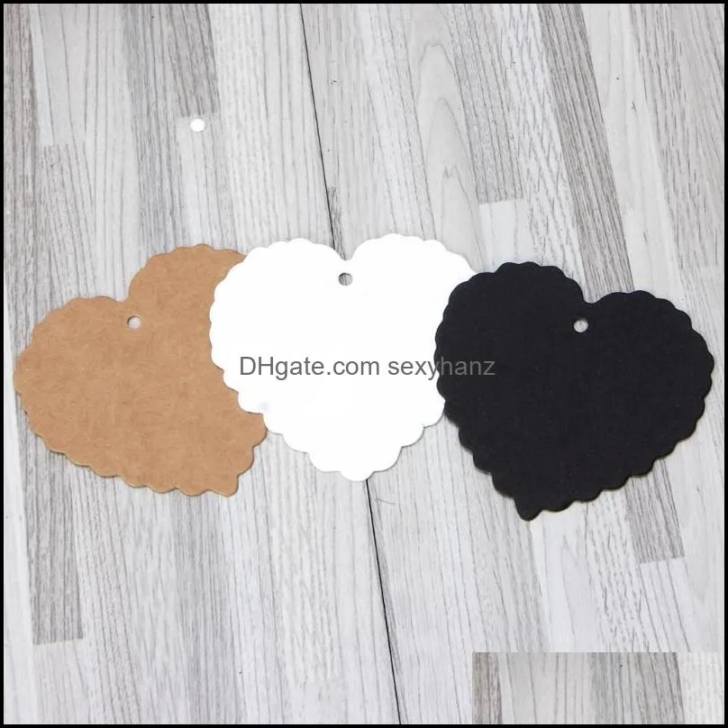 Jewelry Pouches, Bags Price Tag 100 Pcs Brown Kraft Blanks Paper Heart-Shape Hand Draw Cardboard DIY Card