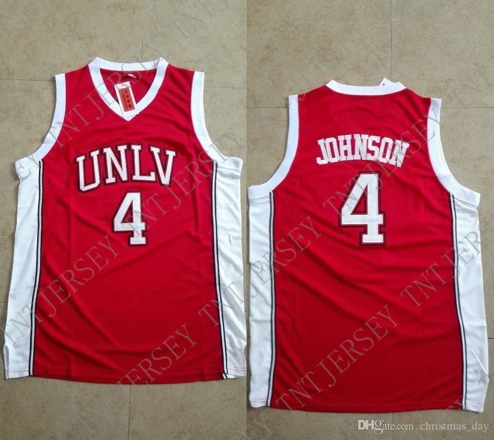 Дешевые изготовленные на заказ larry Johnson # 4 UNLV повстанцев мужские баскетбол сшитые джерси красный стежок настроить любое имя мужчины женщин молодость XS-5XL