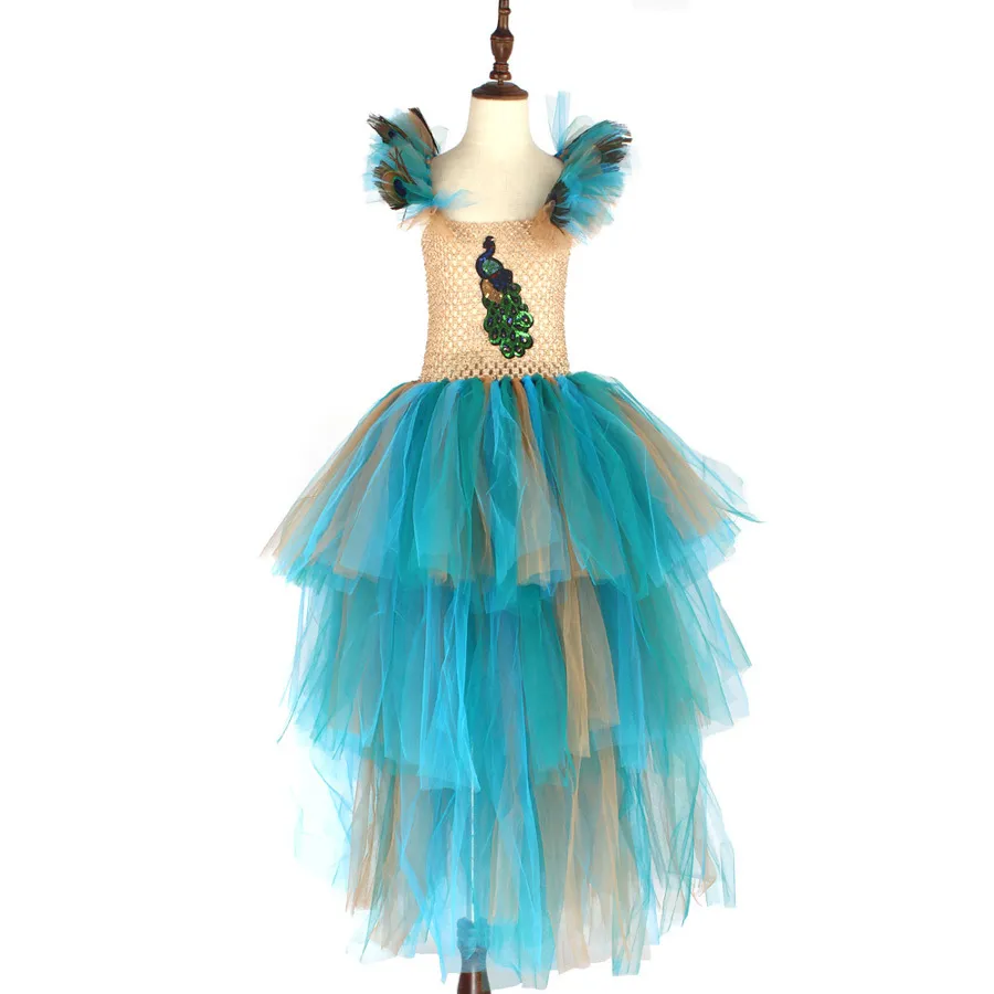 LIMITED EDITION Luxury Girls Peacock Tutu Dress with Matching Headband Multi-layer Kids Pageant Tulle Ball Gowns Peacock Costume (7)