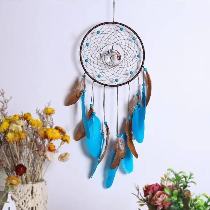 Feathers Dream Catcher Tree of Life Party Blessing Gift Handmade Dreamcatchers Circular Net for Wall Hanging Kids Bedroom Decor