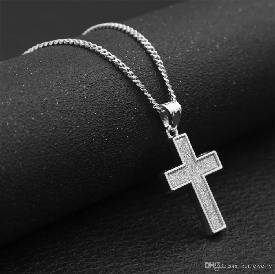 New Iced Sand Blast Pendant Charm For Women Gold Silver Color Cross Pendant Necklace Chain Men`s Hip hop Jewelry