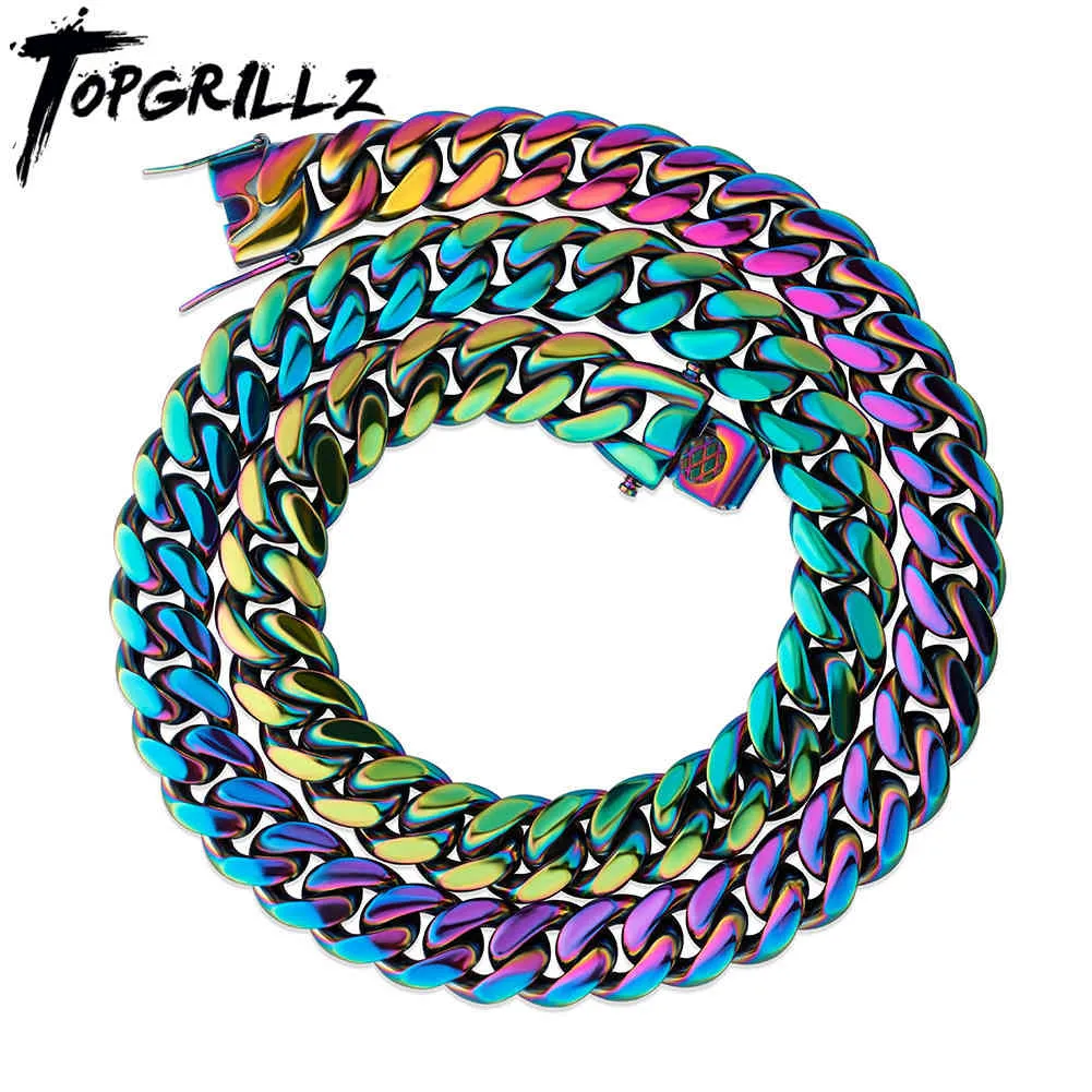 TopGrillz 10mm 14mm Stainlsteel Cuban Chain Hip Hop Moda Kolor Kubański Łańcuch dla mężczyzn X0509