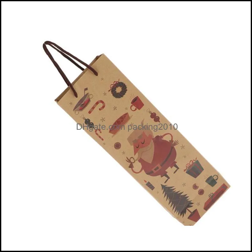 Gift Wrap 6pcs Kraft Paper Wine Bottle Bags Reusable Christmas Packaging For Gifts Xmas Party
