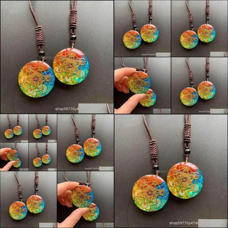 7 Chakra Crystal Macadam Necklace Popular Live Broadcast Aogen Energy Resin Pendant Sweater Chain 41T8514