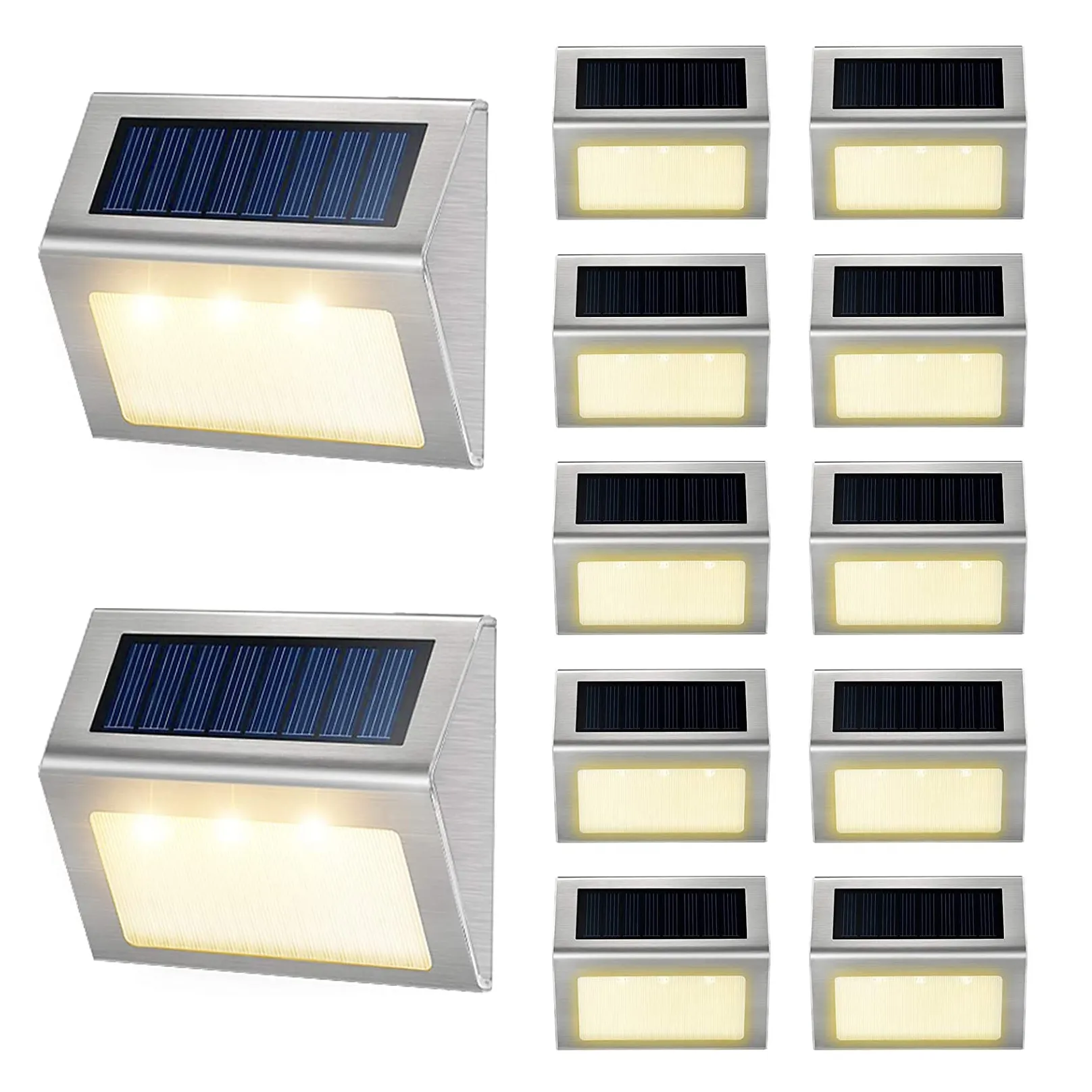 Nuova lampada per scale a led per esterni in acciaio inossidabile con percorso solare impermeabile 3 luci solari a LED per terrazze balcone giardino recinto luce solare