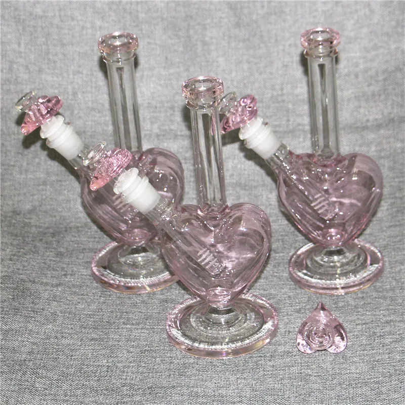 9-calowy kształt serca Dab Rigs Różowy Kolor Szklany Bongs Fajki Rury wodne 14mm Wspólne Rigns Bong Z Miseczkami 4mm Quartz Banger