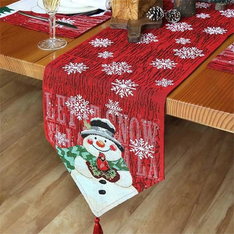 BIEMLERFN 183x33cm Christmas Table Runner Dining Room Cardinal Snowflake Snowman Cloth for Decoration 211019