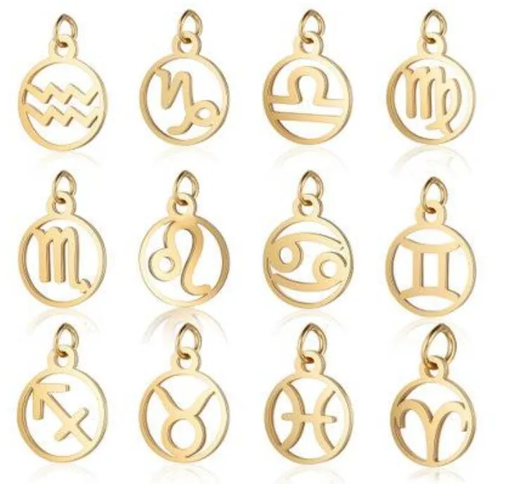 Roestvrijstalen ronde vorm 12 sterrenbeelden Zodiac DIY bedels mode maken van accessroies armband ketting hanger sieraden