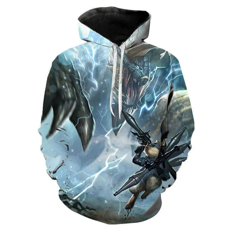 Anime Bluzy Monster Hunter 3D Printed Bluza Mężczyźni Kobiety Casual Streetwear Hoodie Harajuku Kids Boy Girl Punk Tops Odzież G1019