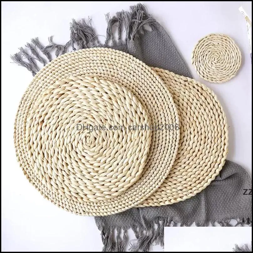 Mats Pads Aessories Cozinha, barra de jantar home Gardencorn Husk Handmade Weave Cof￩ Copo tapete de cozinha de mesa de mesa Placemat Eco-amigo EcoMentl