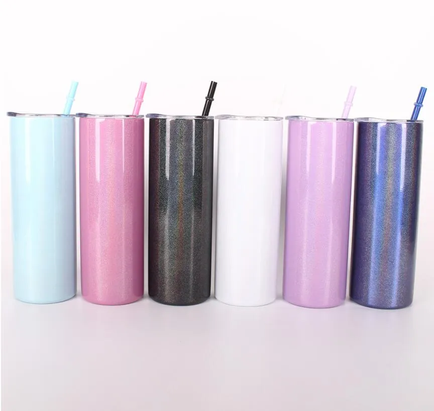 Holographic Glitter 20 oz Skinny Straight Sublimation Tumblers