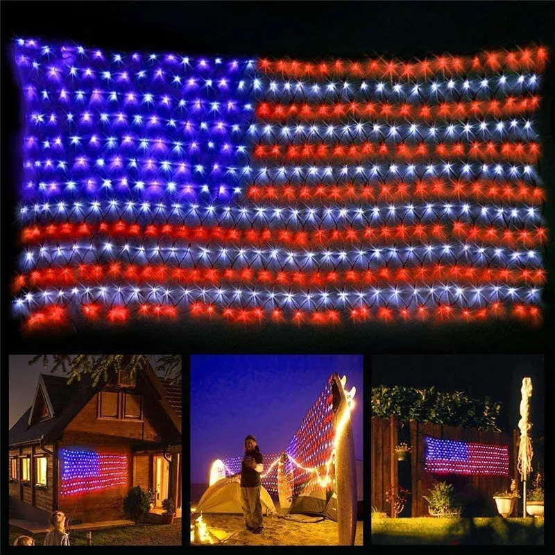 420 LED Bandiera americana String Lights Stati Uniti 110 V Luce netta impermeabile per Yard Garden Festival Holiday Party Decorazione natalizia