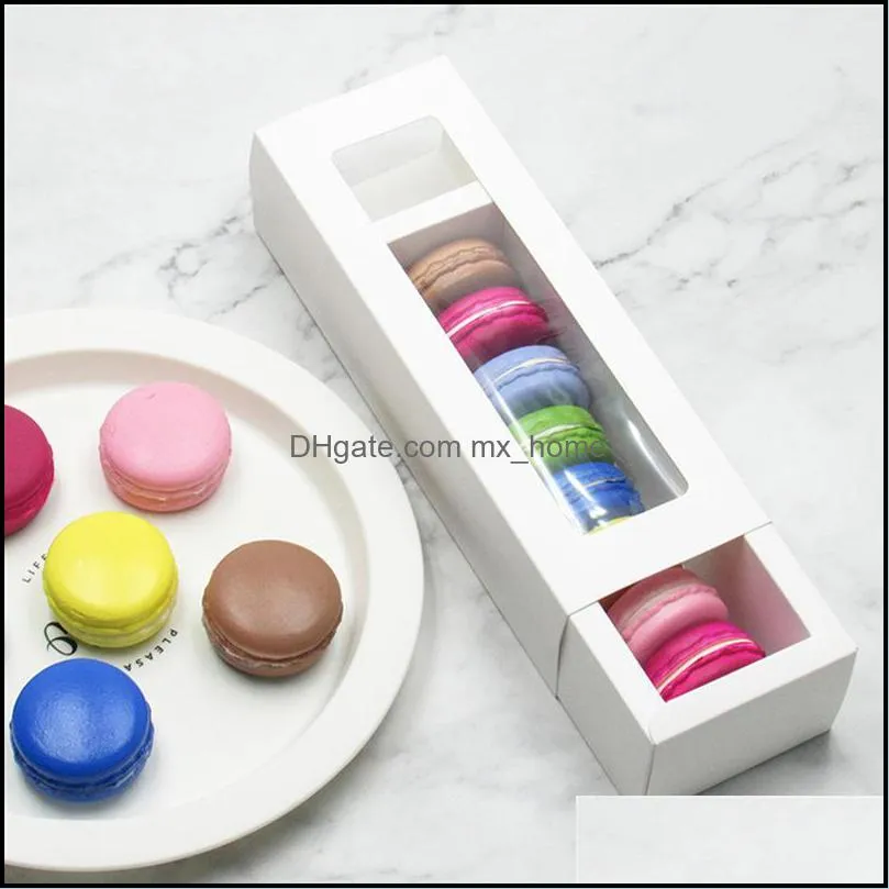 10pcs Macaron PVC Boxes with Clear Window Paper Packaging Box Cookie Containers for Home Dessert Shop