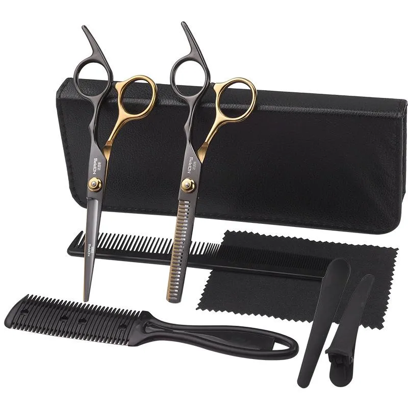 Ciseaux à cheveux ensemble de coiffure de barbier Kit de coupe professionnel amincissement ciseaux peigne coupe de cheveux accessoires en tissu