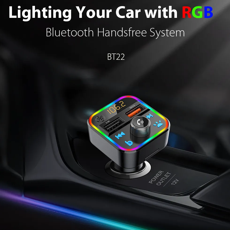  Bluetooth Car Adapter, Wireless Bluetooth 5.0 FM Transmitter  for Car, QC 3.0 Fast Car Charger, MP3 Music Player Hand-Free Call 7 Colors  LED Backlit Dual USB Ports TF Card AUX : Electronics