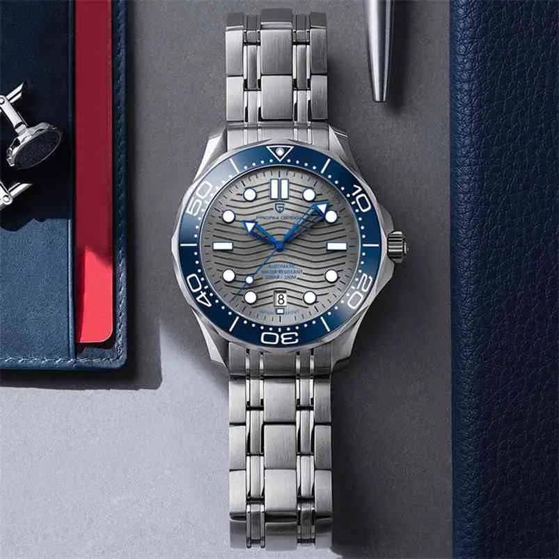 Pagani Design Wave Mannen Mechanische horloge Luxe Automatisch Horloge voor Mannen NH35 Sapphire Crystal Dive Polshorloge Klok Man 210804