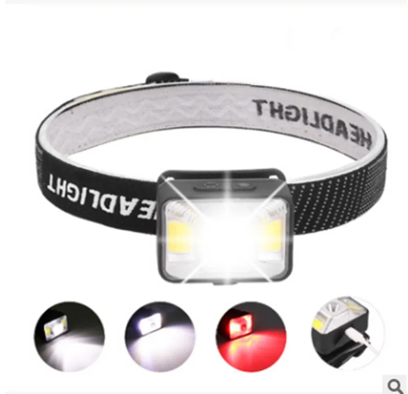 Super Bright COB LED Headlamp Wbudowany bateria Akumulator USB Wodoodporna reflektor LED do prowadzenia kempingu wędkarskiego 166 W2