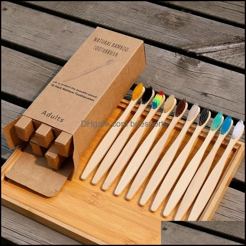 10Pcs Bamboo Toothbrush Eco-Friendly Product Vegan Tooth Brush Rainbow Black Wooden Soft Fibre Adults Travel Seta26