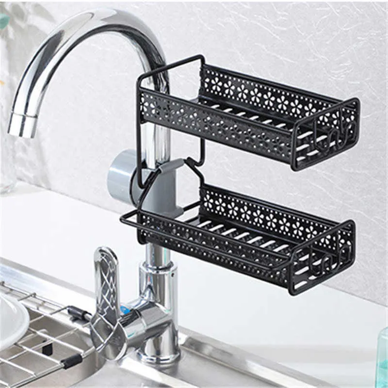 Étagères de salle de bains Cuisine Organisateur Rack Évier en acier inoxydable Égouttoir Panier Robinet Salle de bains Support de rangement Accessoires d'étagère 210724