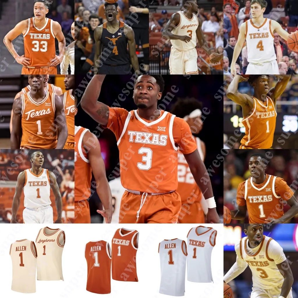 Texas Longhorns Basketball Jersey Stitched Name Number Orange Polyester Sleeveless Youth Adult Sizes