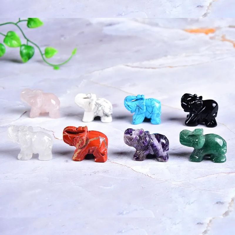 DHL Natural Crystal Rose Quartz Elephant Amethyst Obsidian Animals Stone Crafts Small Decoration Home Decor Christmas Present