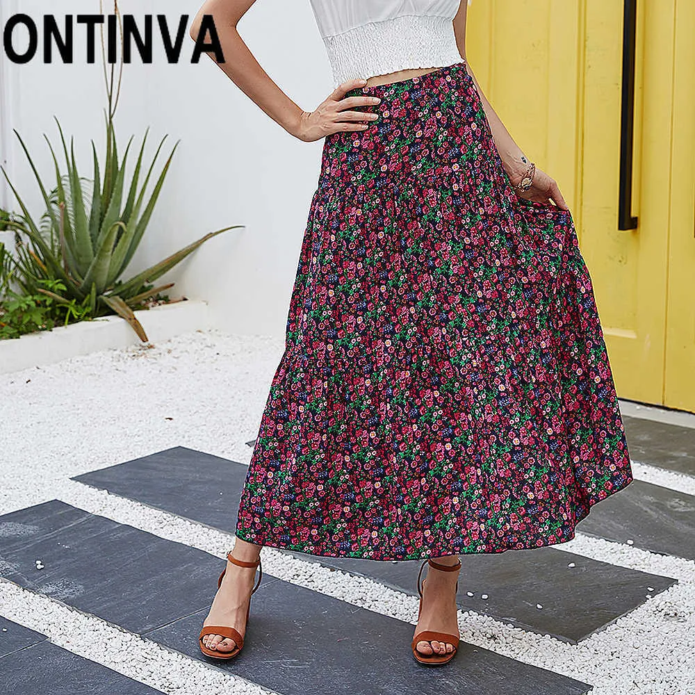Maxi Skirt High Waisted Midi Skirt Floral Elegant Floral Midi