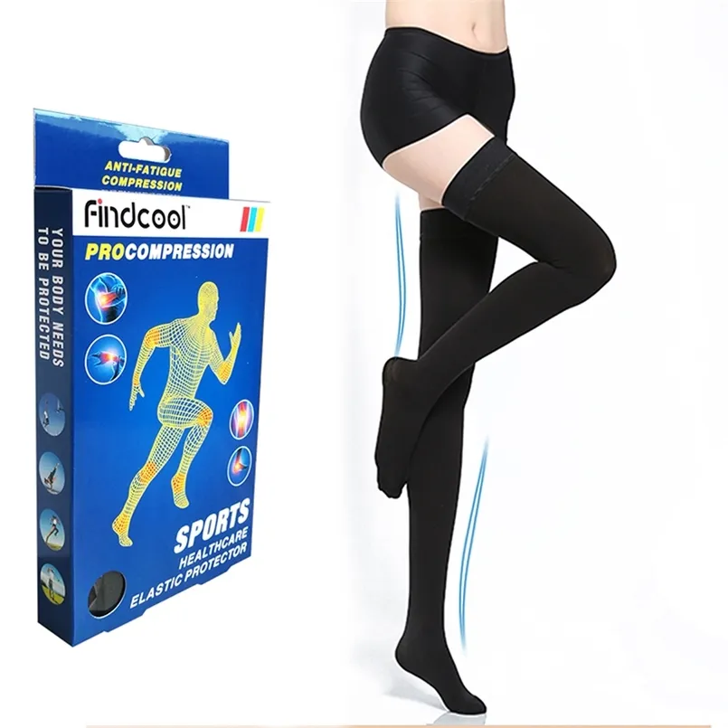 FindCoolThigh High Compression Bas avec des orteils fermés 23-32 mmHg Support Tuyau FOE Femmes et hommes Diplômé 211204